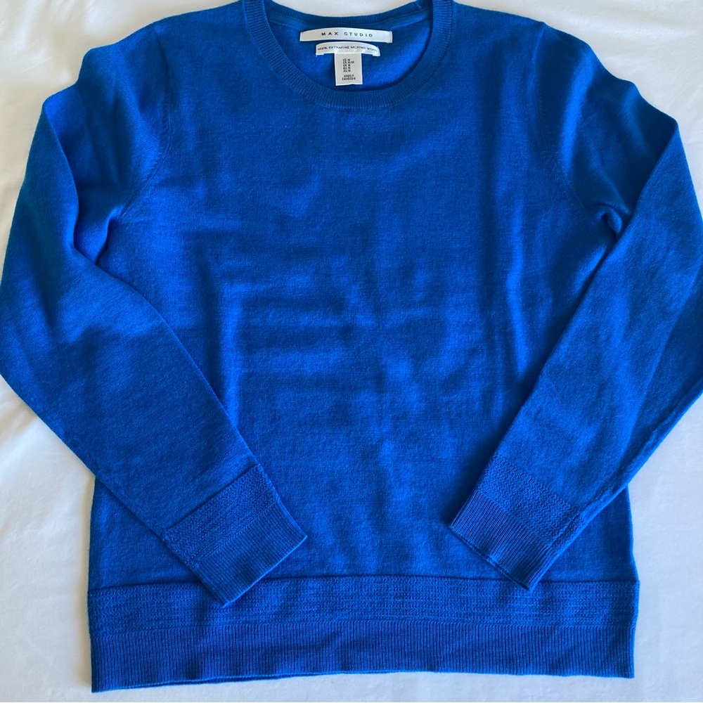 MAX STUDIO Extra Fine Merino Wool Crew Neck Sweater Blue Size M